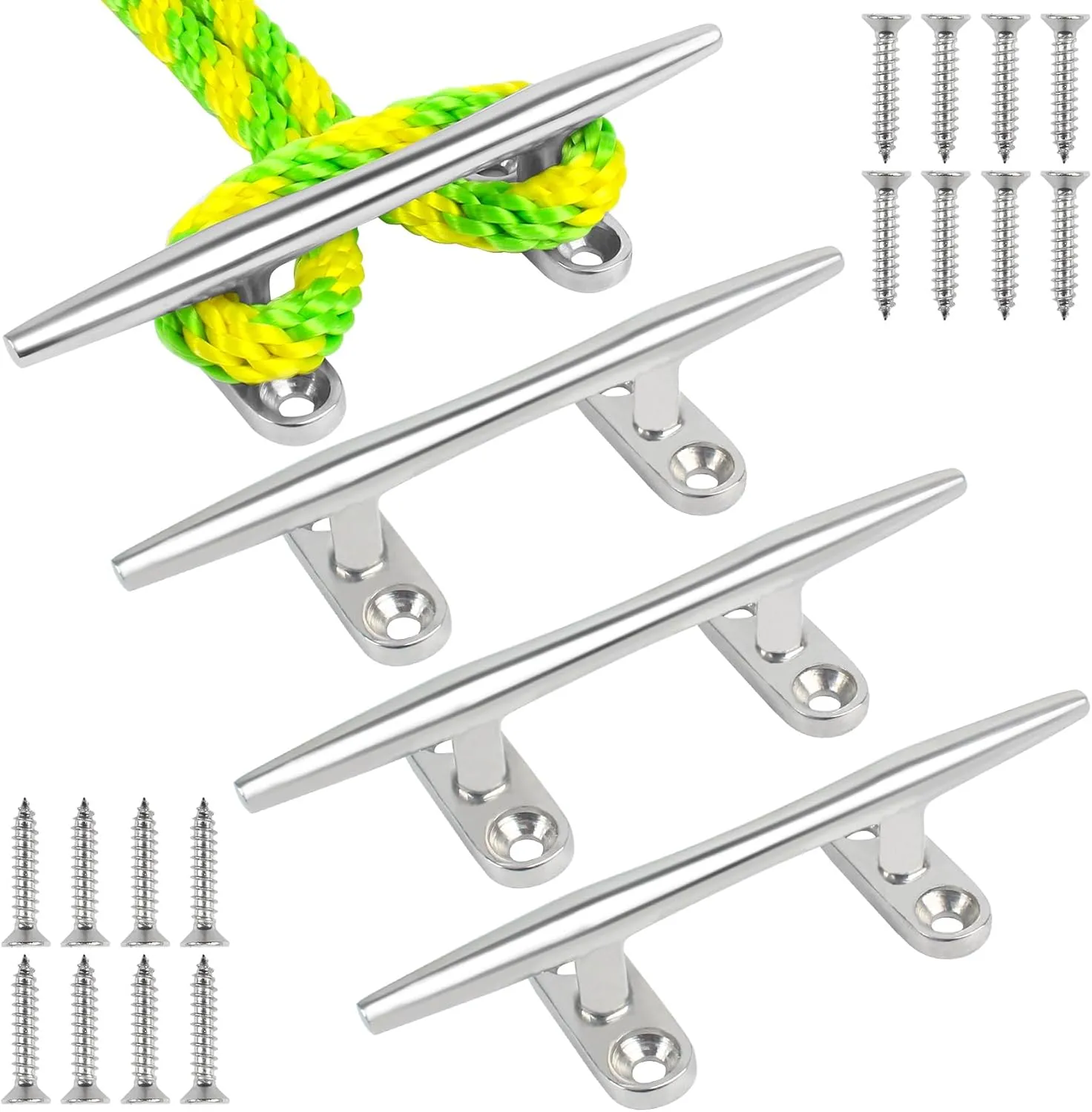 4/5/6 inch Dock Cleats - 316 Stainless Steel Boat Cleats Boat Dock Cleats,Open Base Dock Cleat with Fasteners,Marine Cleat Rope Cleat Boat Cleat for Boat/Deck/Nautical Decor(1,2,4,6,8 Pack)