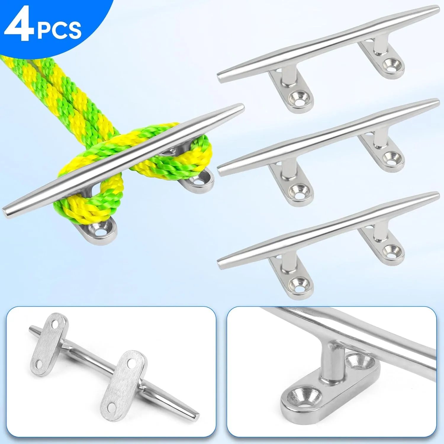 4/5/6 inch Dock Cleats - 316 Stainless Steel Boat Cleats Boat Dock Cleats,Open Base Dock Cleat with Fasteners,Marine Cleat Rope Cleat Boat Cleat for Boat/Deck/Nautical Decor(1,2,4,6,8 Pack)