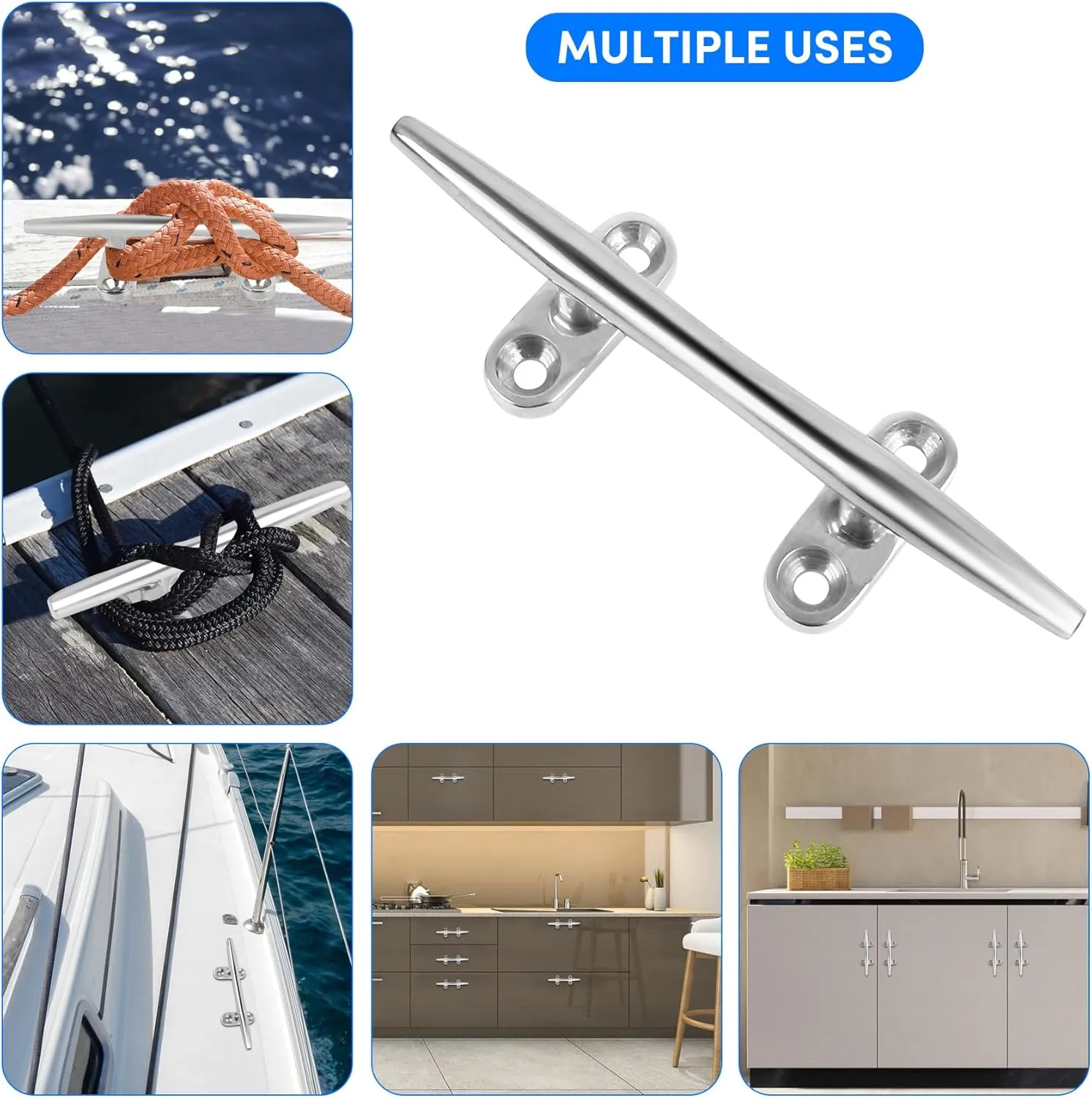 4/5/6 inch Dock Cleats - 316 Stainless Steel Boat Cleats Boat Dock Cleats,Open Base Dock Cleat with Fasteners,Marine Cleat Rope Cleat Boat Cleat for Boat/Deck/Nautical Decor(1,2,4,6,8 Pack)