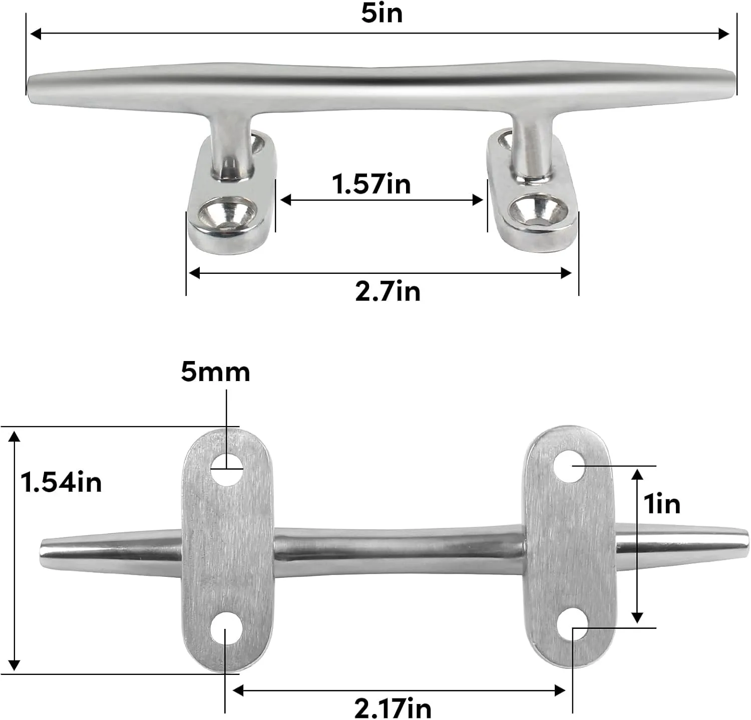 4/5/6 inch Dock Cleats - 316 Stainless Steel Boat Cleats Boat Dock Cleats,Open Base Dock Cleat with Fasteners,Marine Cleat Rope Cleat Boat Cleat for Boat/Deck/Nautical Decor(1,2,4,6,8 Pack)