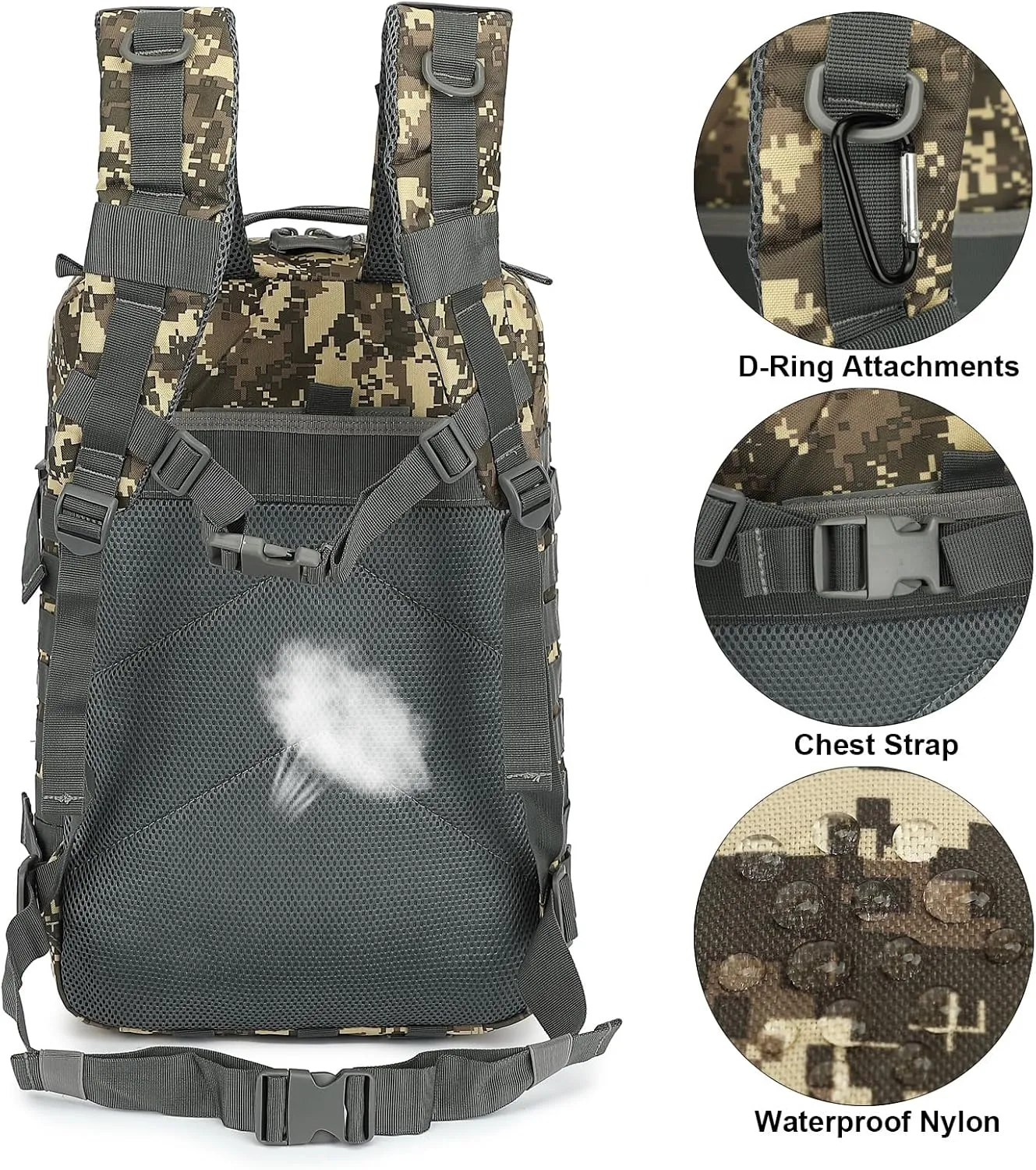 45L Military Tactical Backpack for Men Women, 3 Day Assault Pack Army Camping Molle Bag Hiking Backpacks (ACU Camo)