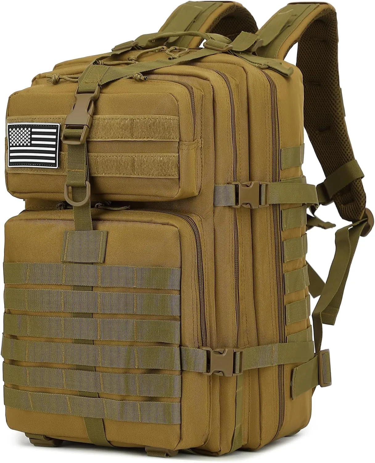 45L Military Tactical Backpack for Men Women, 3 Day Assault Pack Army Camping Molle Bag Hiking Backpacks (Khaki)
