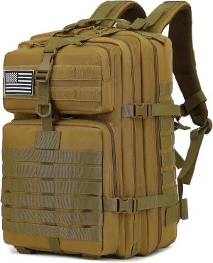 45L Military Tactical Backpack for Men Women, 3 Day Assault Pack Army Camping Molle Bag Hiking Backpacks (Khaki)