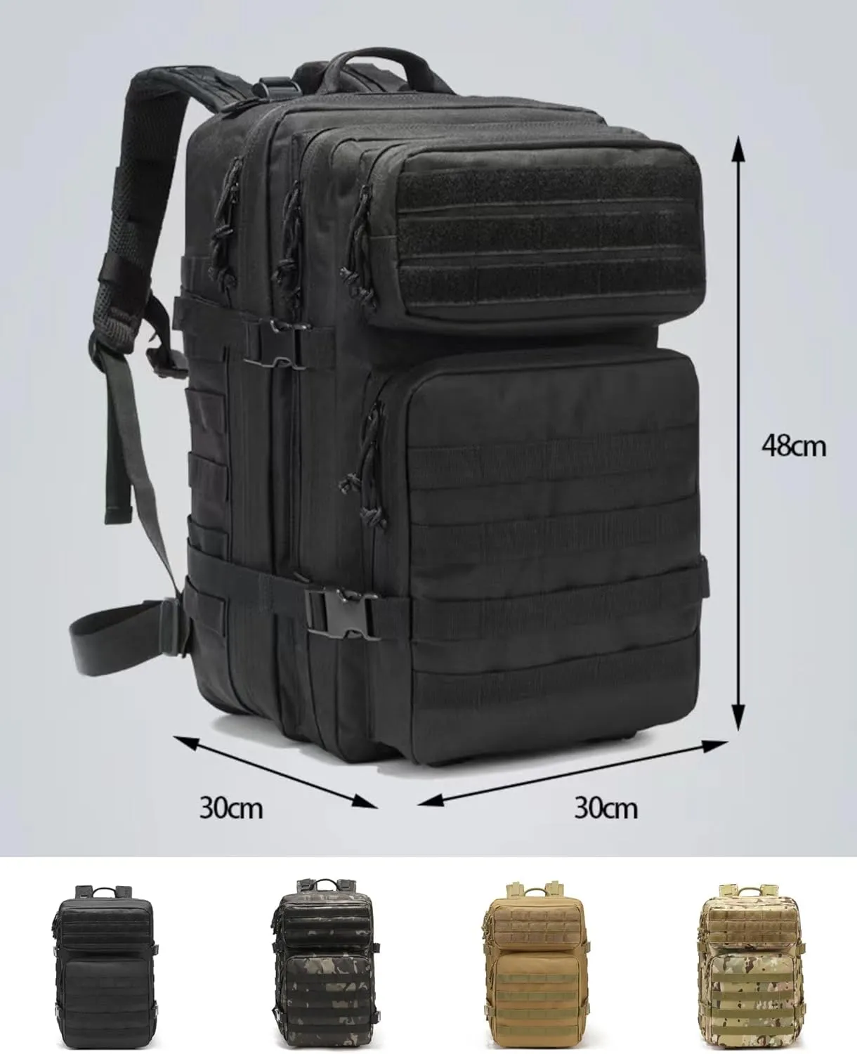 45L Military Tactical Backpack Molle Army Assault Pack 3-Day Bug Out Bag for Hiking, Camping & Outdoor Survival - Khaki Camouflage
