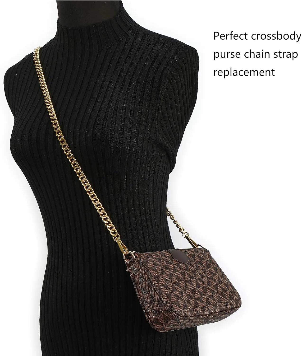 47'' Light Metal Crossbody Purse Chain Straps Replacement for Bag Handbag (Black)