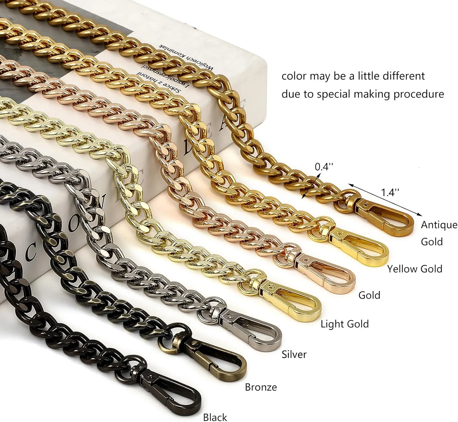 47'' Light Metal Crossbody Purse Chain Straps Replacement for Bag Handbag (Black)