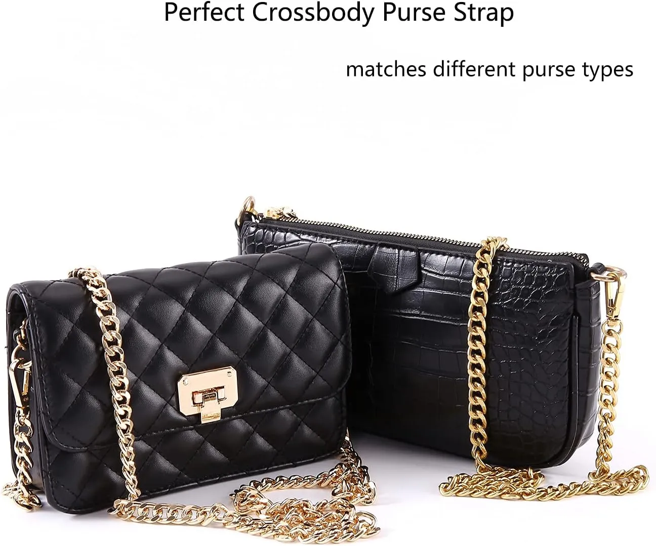 47'' Light Metal Crossbody Purse Chain Straps Replacement for Bag Handbag (Black)