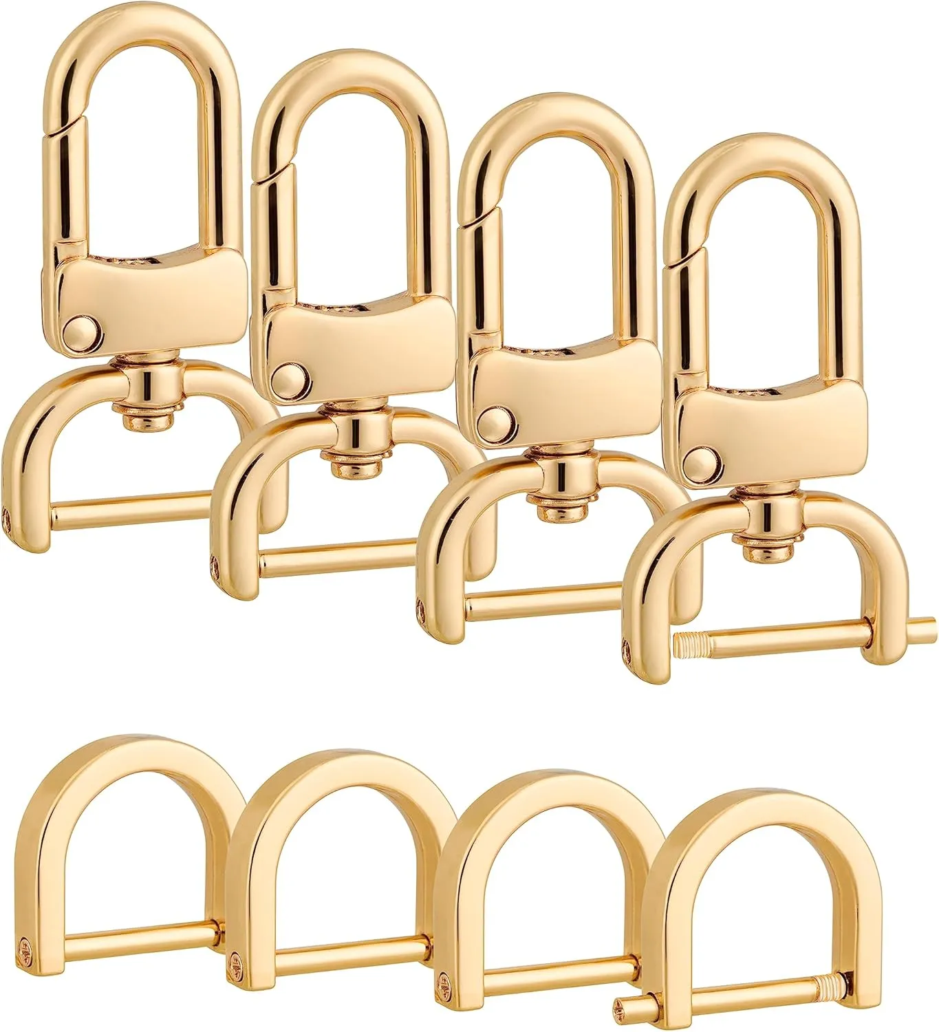 4pcs Detachable Snap Hook Swivel Clasp with 4pcs D-Rings Screw in Shackle for DIY Purse Strap Replacement (Gold,3/4 inch)