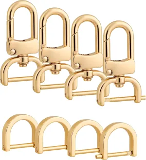 4pcs Detachable Snap Hook Swivel Clasp with 4pcs D-Rings Screw in Shackle for DIY Purse Strap Replacement (Gold,3/4 inch)