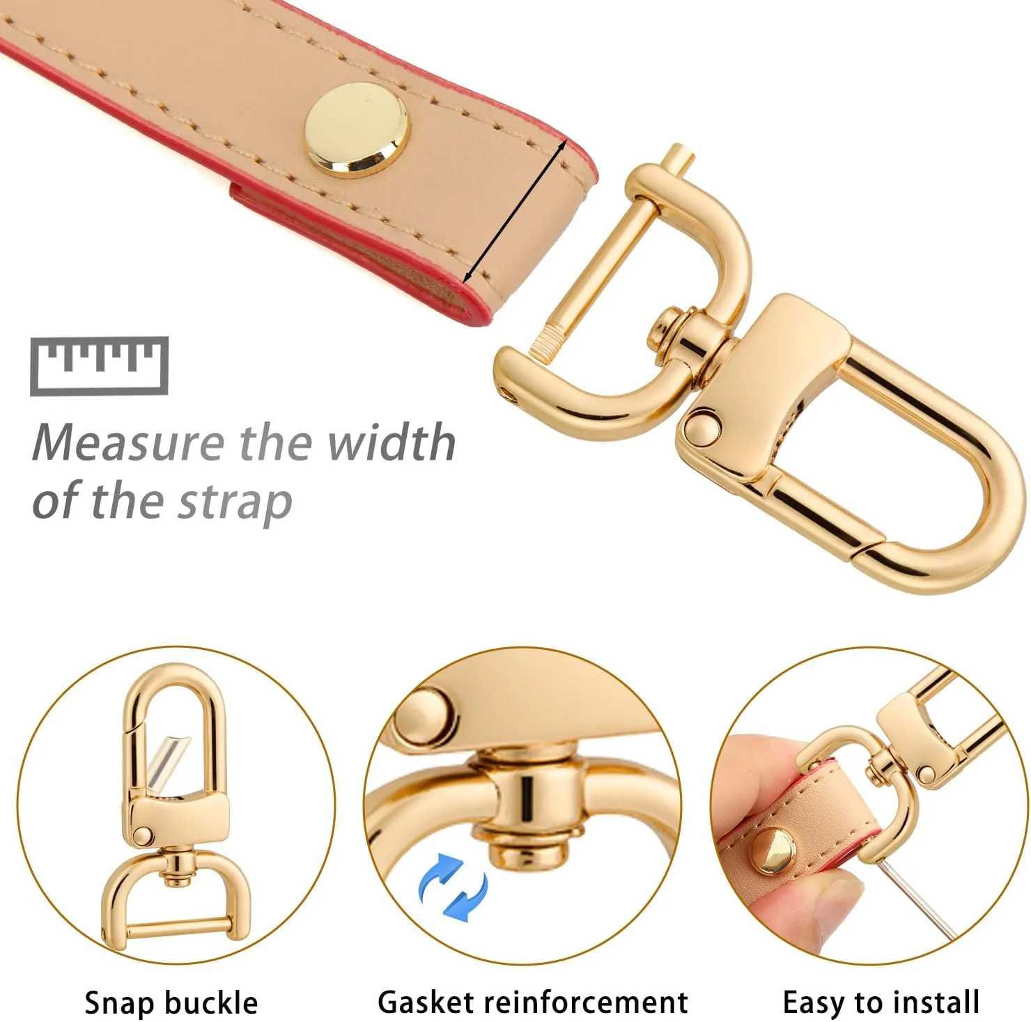 4pcs Detachable Snap Hook Swivel Clasp with 4pcs D-Rings Screw in Shackle for DIY Purse Strap Replacement (Gold,3/4 inch)