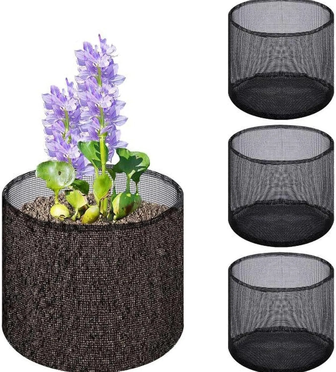 4X Aquatic Planting Bags Pond Planter Breathable Reusable Plant Bags Lily Plant Pots for Flower Aquatic Terrestrial Plants, Round