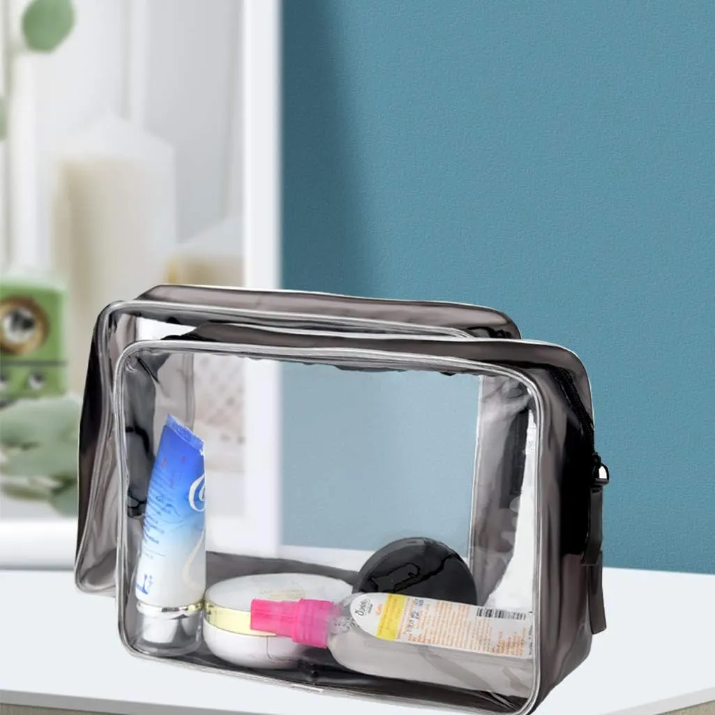 5 Packs Clear Cosmetics Bag TSA Approved, Wobe PVC Zippered Toiletry Carry Pouch Portable Makeup Bag for Vacation Travel, Bathroom and Organizing Waterproof Makeup Vinyl Case (Large, Transparent)