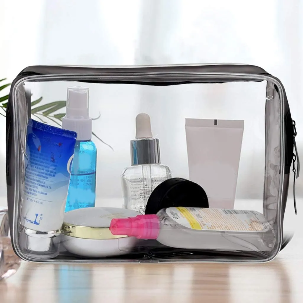 5 Packs Clear Cosmetics Bag TSA Approved, Wobe PVC Zippered Toiletry Carry Pouch Portable Makeup Bag for Vacation Travel, Bathroom and Organizing Waterproof Makeup Vinyl Case (Large, Transparent)