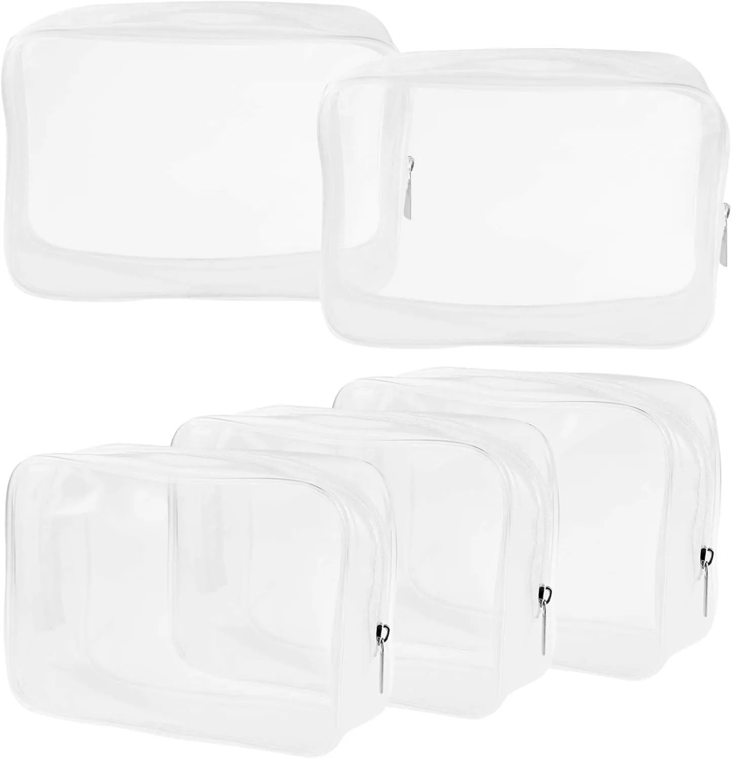 5 Packs Clear Cosmetics Bag TSA Approved, Wobe PVC Zippered Toiletry Carry Pouch Portable Makeup Bag for Vacation Travel, Bathroom and Organizing Waterproof Makeup Vinyl Case (Large, White)