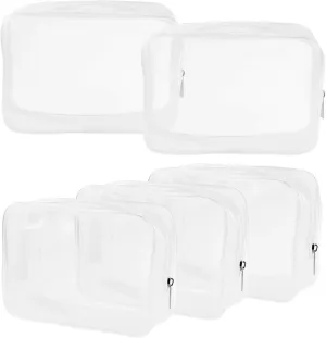 5 Packs Clear Cosmetics Bag TSA Approved, Wobe PVC Zippered Toiletry Carry Pouch Portable Makeup Bag for Vacation Travel, Bathroom and Organizing Waterproof Makeup Vinyl Case (Large, White)