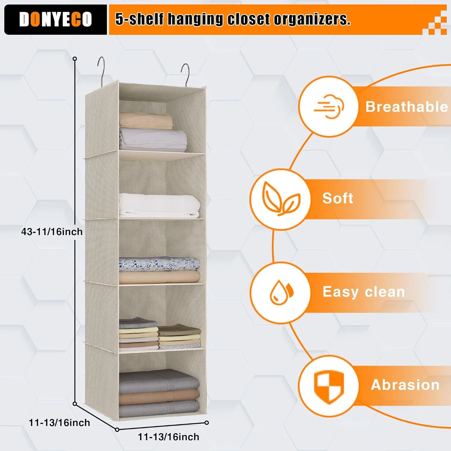 5-Shelf Hanging Storage Closet Organizer, Linen Rv Storage and Organization for Wardrobe, Inside, Camper Accessories, Nursery, Baby Room