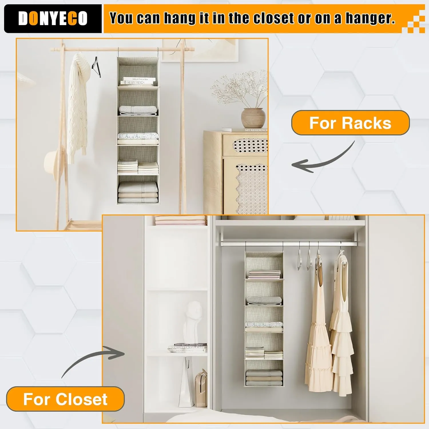 5-Shelf Hanging Storage Closet Organizer, Linen Rv Storage and Organization for Wardrobe, Inside, Camper Accessories, Nursery, Baby Room