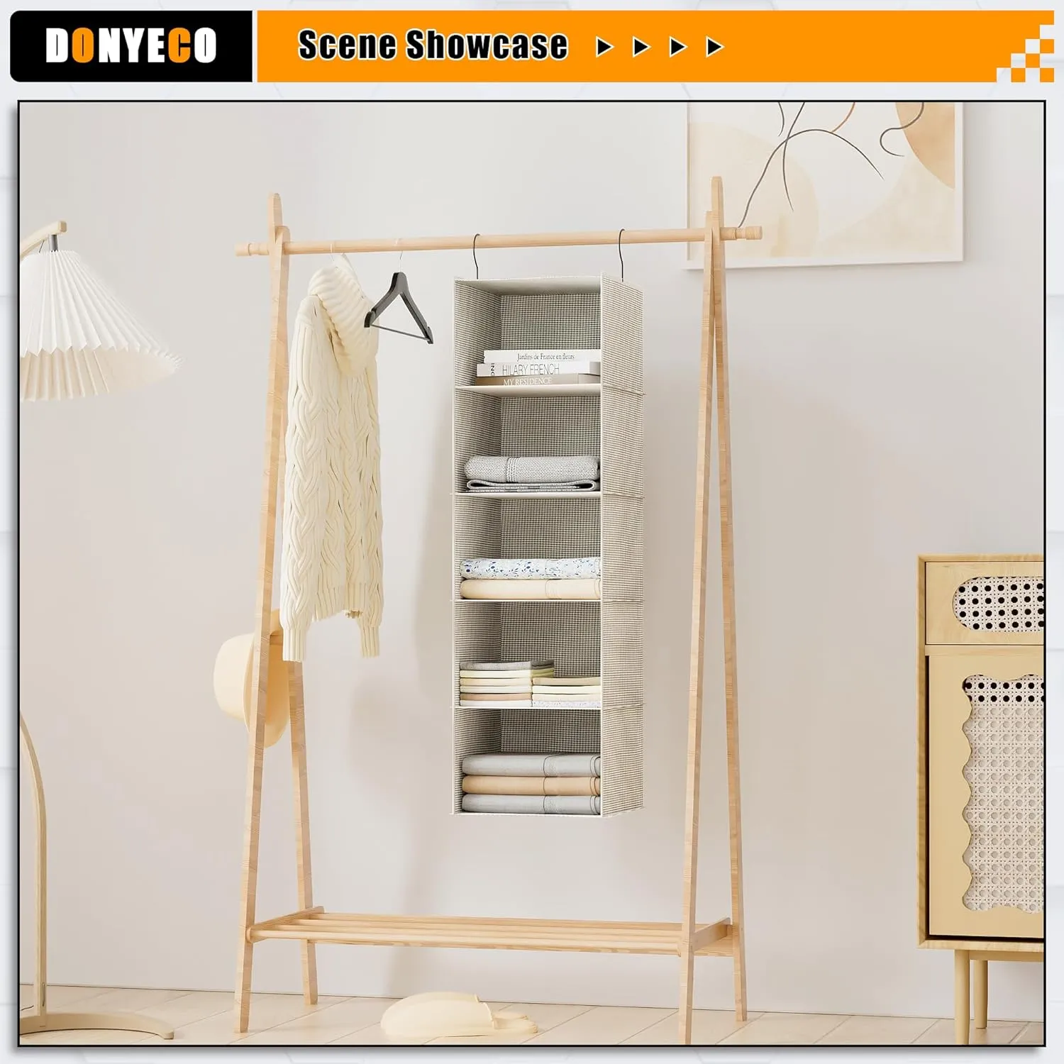 5-Shelf Hanging Storage Closet Organizer, Linen Rv Storage and Organization for Wardrobe, Inside, Camper Accessories, Nursery, Baby Room