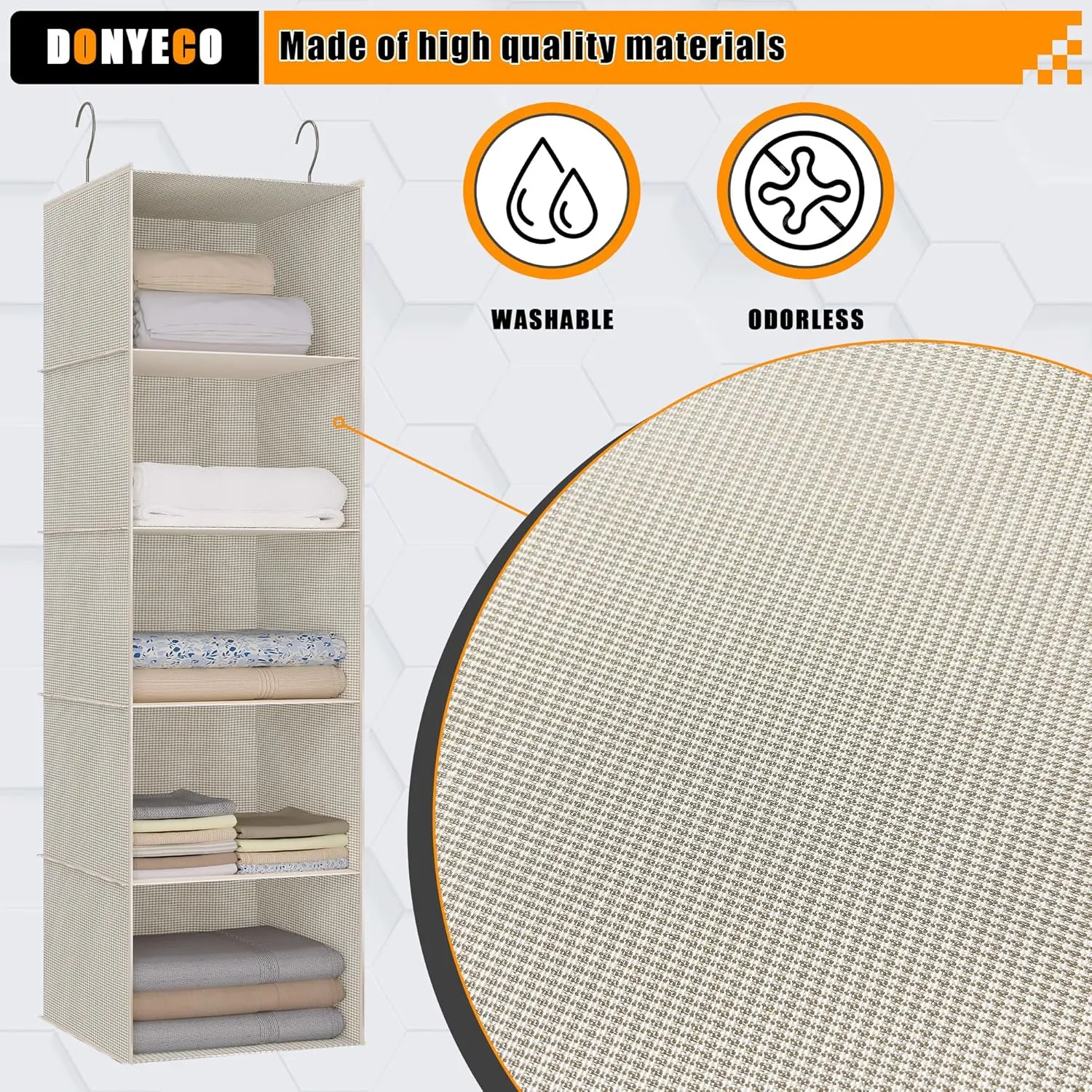 5-Shelf Hanging Storage Closet Organizer, Linen Rv Storage and Organization for Wardrobe, Inside, Camper Accessories, Nursery, Baby Room