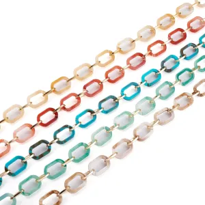 5 Strands Handmade Acrylic Cable Chain Flat Oval Paperclip Chain with Golden Aluminium Link for Handbag Purse Strap Lanyard Chunky Bracelet Necklace, 39.37"/Strand, Random Mixed Color