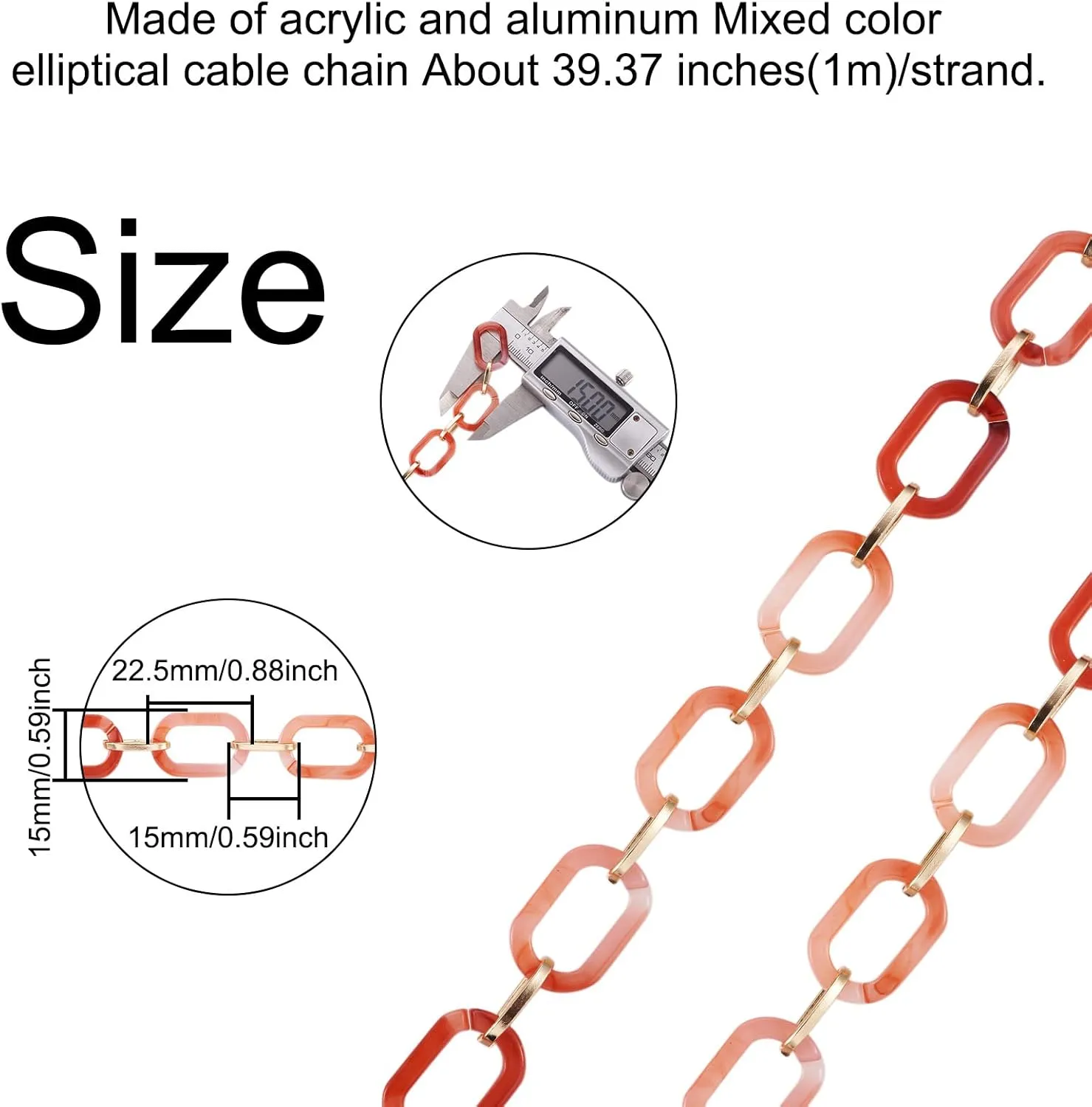 5 Strands Handmade Acrylic Cable Chain Flat Oval Paperclip Chain with Golden Aluminium Link for Handbag Purse Strap Lanyard Chunky Bracelet Necklace, 39.37"/Strand, Random Mixed Color