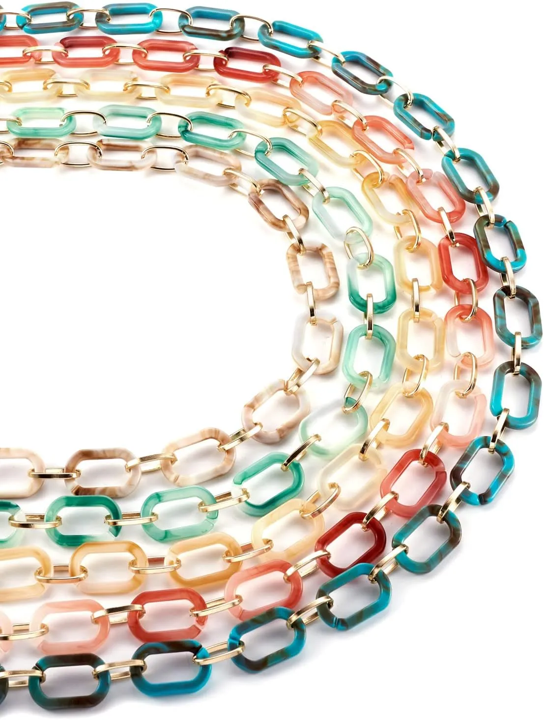5 Strands Handmade Acrylic Cable Chain Flat Oval Paperclip Chain with Golden Aluminium Link for Handbag Purse Strap Lanyard Chunky Bracelet Necklace, 39.37"/Strand, Random Mixed Color