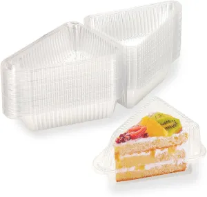 50Pcs Cake Slice Containers with Hinged Lid,5 Inches Disposable Pie Slice Boxes,Individual Cheesecake Containers,Plastic Boxes for Take Out Packaging, Bakery and Cafe Cake Carriers