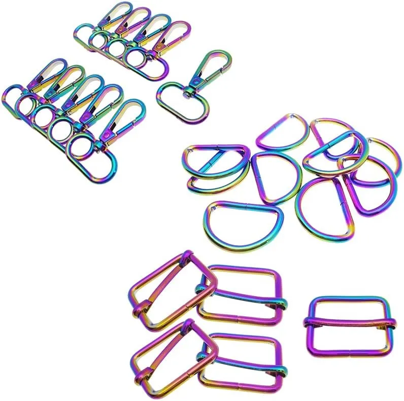 50Pcs Rainbow Basic Bag Making Hardware Kit Including Swivel Snap Clasps Hooks D Ring Slider Adjuster For Bag