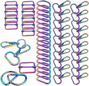 50Pcs Rainbow Basic Bag Making Hardware Kit Including Swivel Snap Clasps Hooks D Ring Slider Adjuster For Bag
