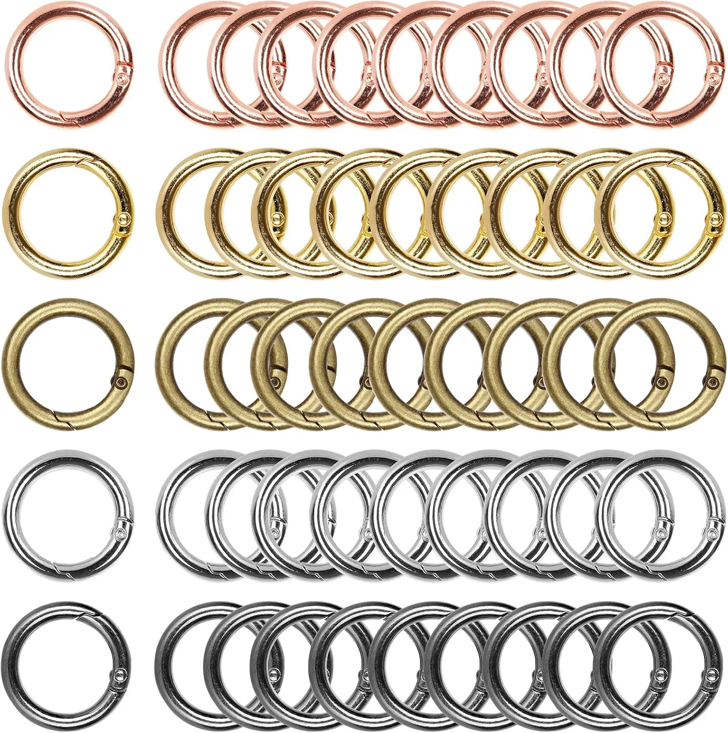 50Pcs Spring O Rings Round Carabiner Snap Clip, 28MM Zinc Alloy Spring Round Keychain Key Ring Clips, Spring O Ring for Key Chains, Bag, Purse, Handbag and Craft DIY Accessories(5 Colors)