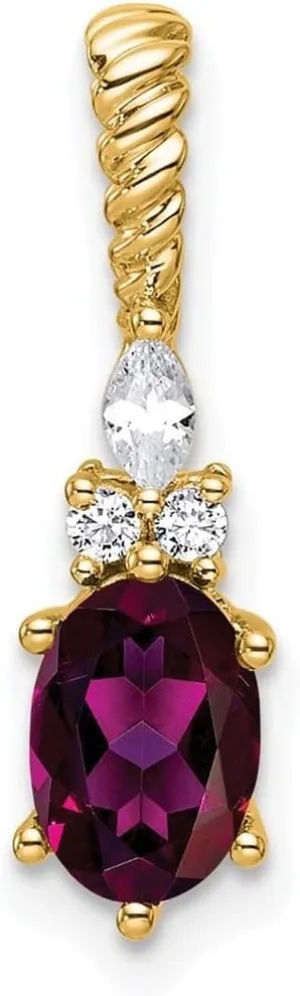 5.3mm 14k Yellow Gold Polished Diamond and Rhodolite Garnet Twisted Chain Slide - Jewelry Gift for Mom