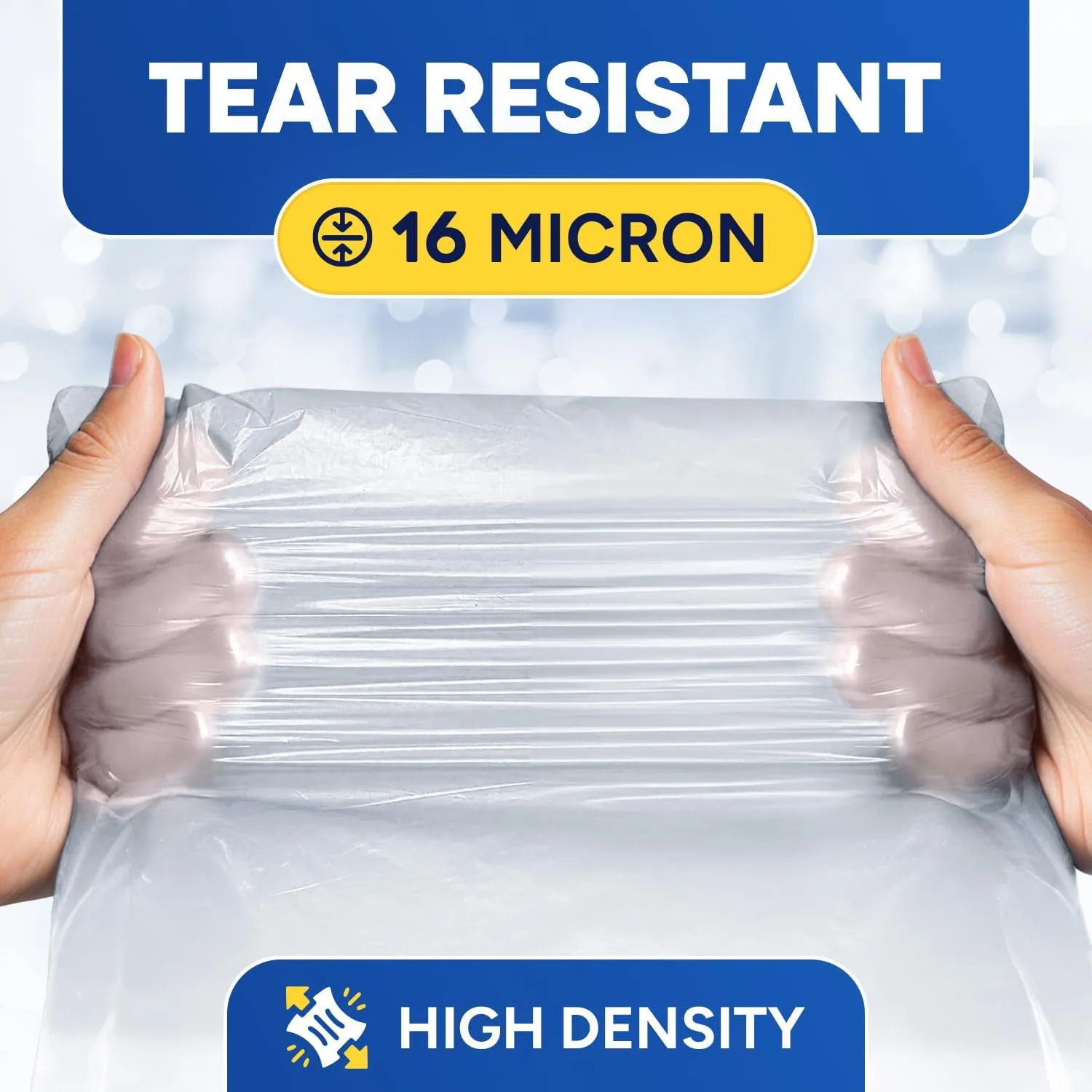 56 Gallon Trash Bags, Clear Trash Bags 43"W × 47"L, 16 Micron Clear Garbage Bags, 56 Gal High-Density Garbage Can Liners, Fits Square and Round Trash Cans, Pack of 150