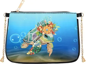 5D DIY Diamond Art Purses Diamond Art Kits for Adults, Flower Turtle Shoulder Makeup Bag Chain Leather Clutch Purse, Holiday Birthday