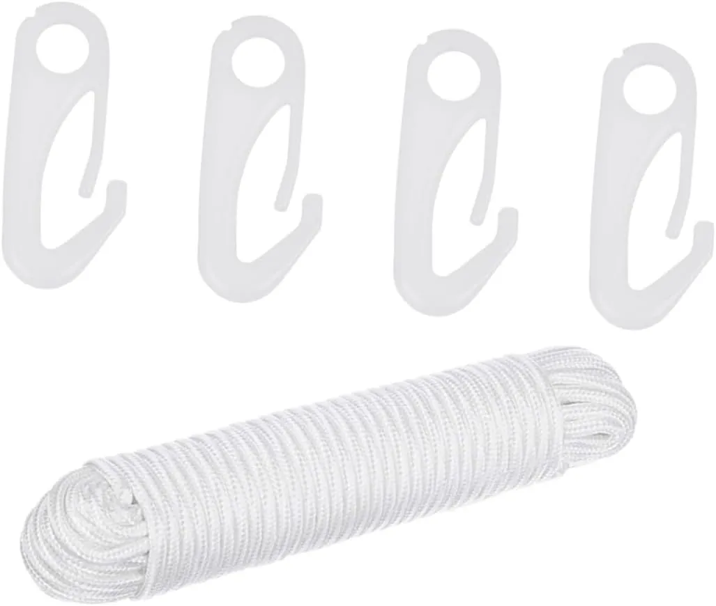 5Pcs Outdoor Flagpole Buckle with Rope and White Snap Hooks for Easy Flag Attachment and Secure Use