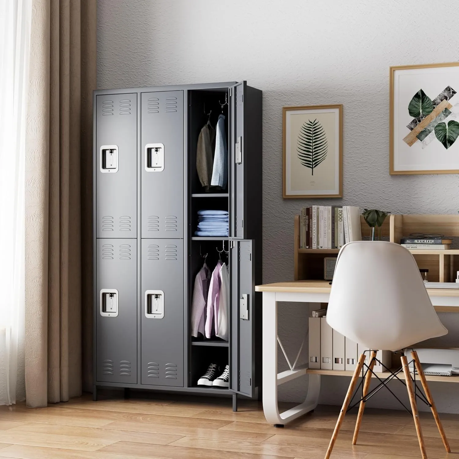 6 Doors Metal Lockers for Employees with Lock, Metal Locker with 18 Hooks for School Garage Office Gym Home,Assembly Required,Dark Grey