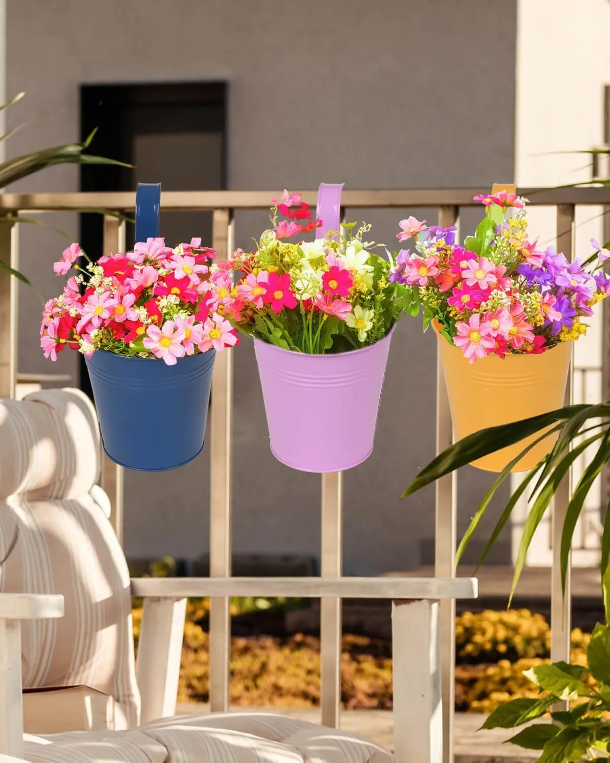 6 Inch Metal Railing Planter for Outdoor Plants - 10 Pack Balcony Hanging Planter Box with Detachable Hooks and Drain Holes Oval Hanging Pots Small Fence Planters for Railing Garden Fence