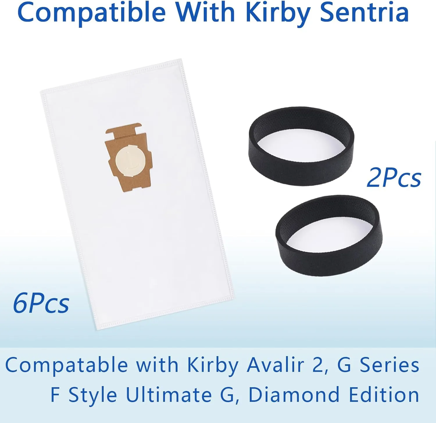 6 Pack Vacuum Cleaner Bags and 2 Belts Compatible with Kirby Vacuum Bags 204811, 204814, 205811 Style F, Fit for All Kirby Sentria Vacuum G Series, Avalir (6 Bags   2 Belts)