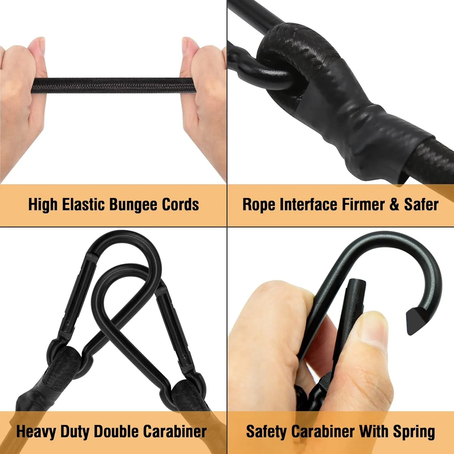 6 Piece Bungee Cords with Hooks - Heavy Duty Outdoor Bungee Cord Includes 12", 24", 32", Extra Strong Carabiner Bungee Cord with Metal Hook for Camping, Tarps, Bike Rack, Tent, Car