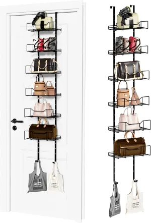 6 Tier Metal Purse Organizer, Over the Door Storage, Door Organizer Hanging, Purse Hanger for Wall, Laundry Room Organization and Storage, Bag Hanger for Closet, for Bathroom, Pantry (6 Shelves)