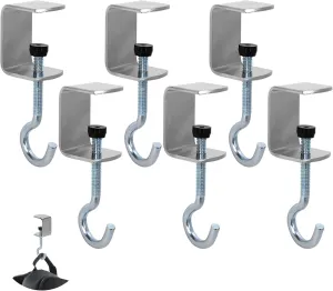 6pcs Desk Mount Bag Holder Hook, Adjustable Under Table Purse Hook Metal Desk Hanger Portable Headphones Clamp Clip Organizer for Women Girls Handbag, Reduce Desk Clutter