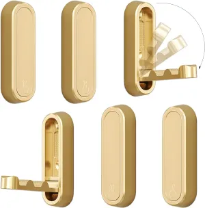 6PCS Foldable Invisible Hook Zinc Alloy Bathroom Wall Hook Retractable for Closet Scarf Hat Robe Key Purse Bag Folding Hooks Minimalist Style (Gold)