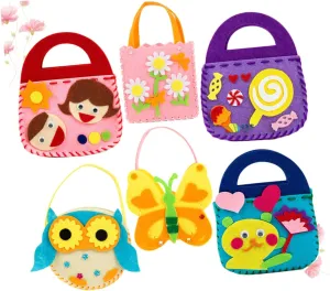 6Pcs Nonwoven Material Bags for Creative Handmade Bags Pink Flower Pink Character Owl Candy Butterfly for Art Classes and Birthday Parties