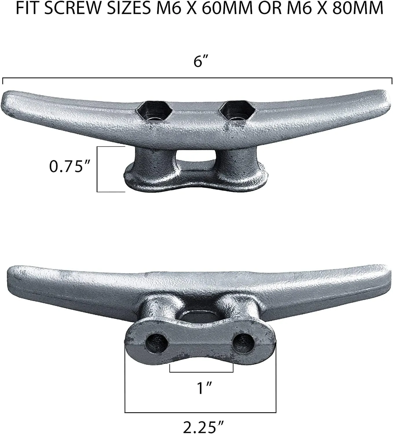 6" Dock Cleats | Weatherproof Galvanized Cast Iron 6 Inch Boat Cleat Tie Downs for Marine Pier or Decorative Nautical Maritime Decor | 4, 8 or 16 Pack