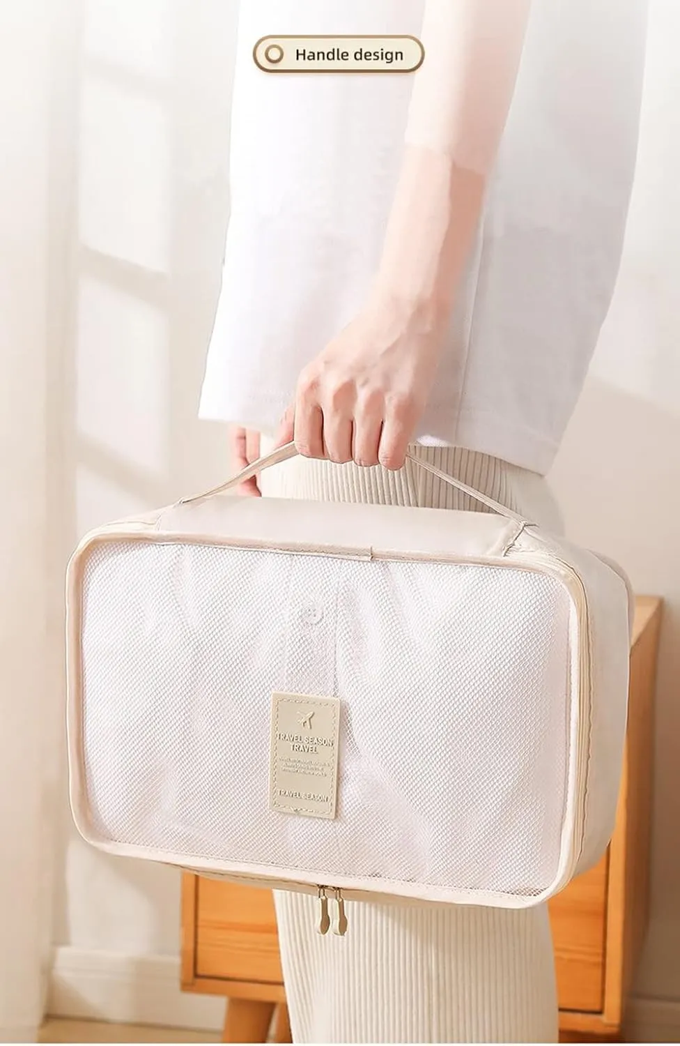 7 Set Packing Cubes, Packing Organizers Travel Foldable Luggage Organizers Storage Bag Accessories for Suitcase with Laundry Bag & Shoe Bag, Beige