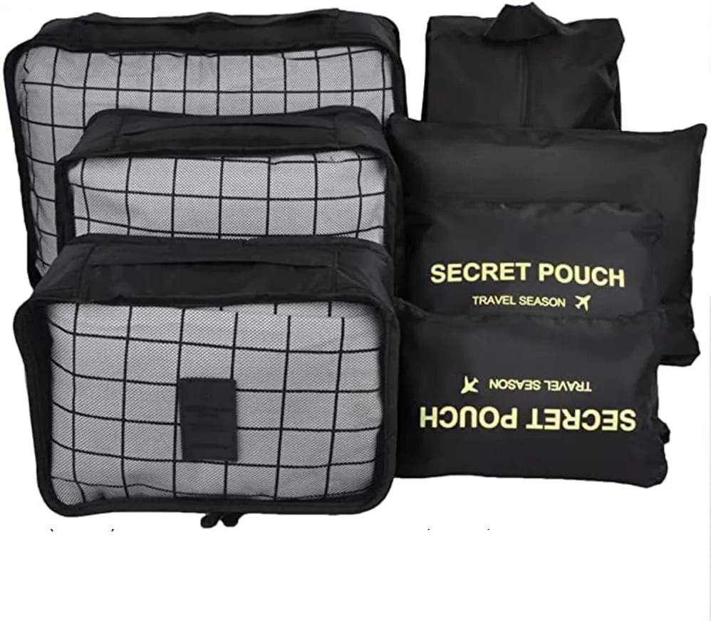 7 Set Packing Cubes Packing Organizers Travel Luggage Organizers for Suitcase Travel Accessories with Laundry Bag & Shoe Bag, Black