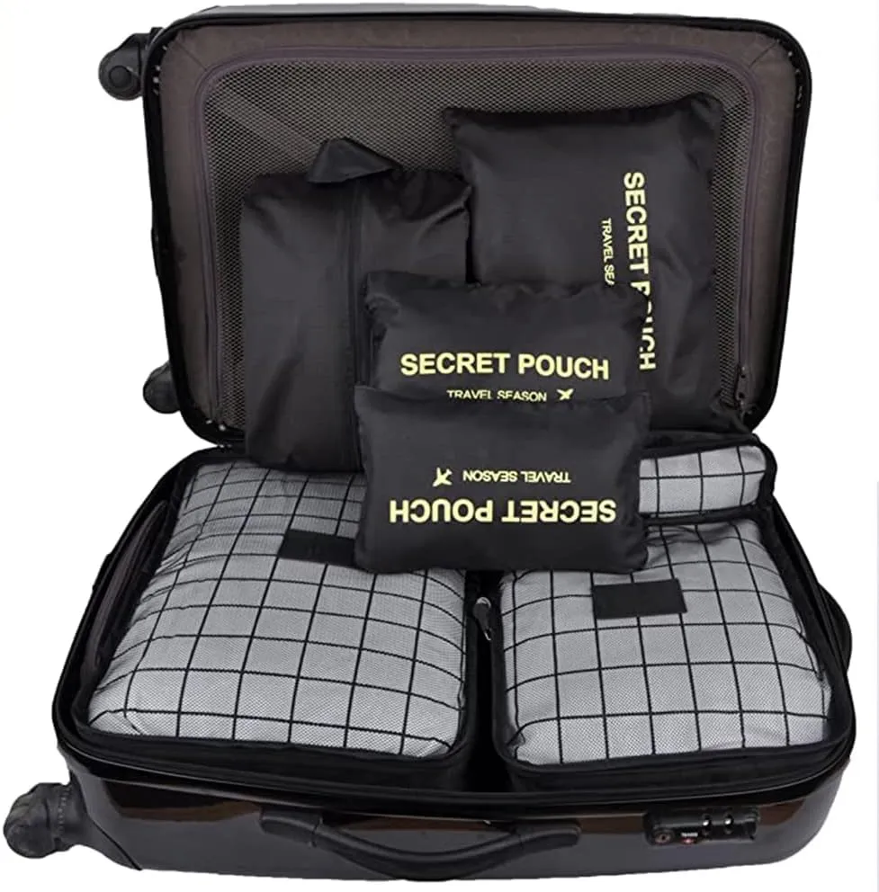 7 Set Packing Cubes Packing Organizers Travel Luggage Organizers for Suitcase Travel Accessories with Laundry Bag & Shoe Bag, Black