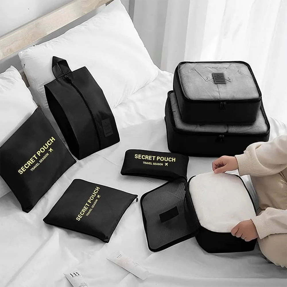 7 Set Packing Cubes Packing Organizers Travel Luggage Organizers for Suitcase Travel Accessories with Laundry Bag & Shoe Bag, Black