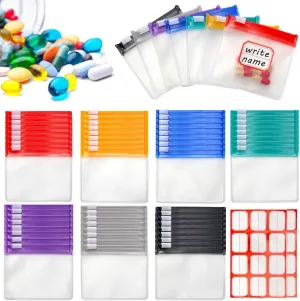 70 2 Pcs Pill Pouch Bags Zippered Pill Pouch Set with 2 Sheets Label, 7 Colors Pill Pouches for Medicine Travel Reusable Small Plastic Pill Bags for Travel/Home Daily use