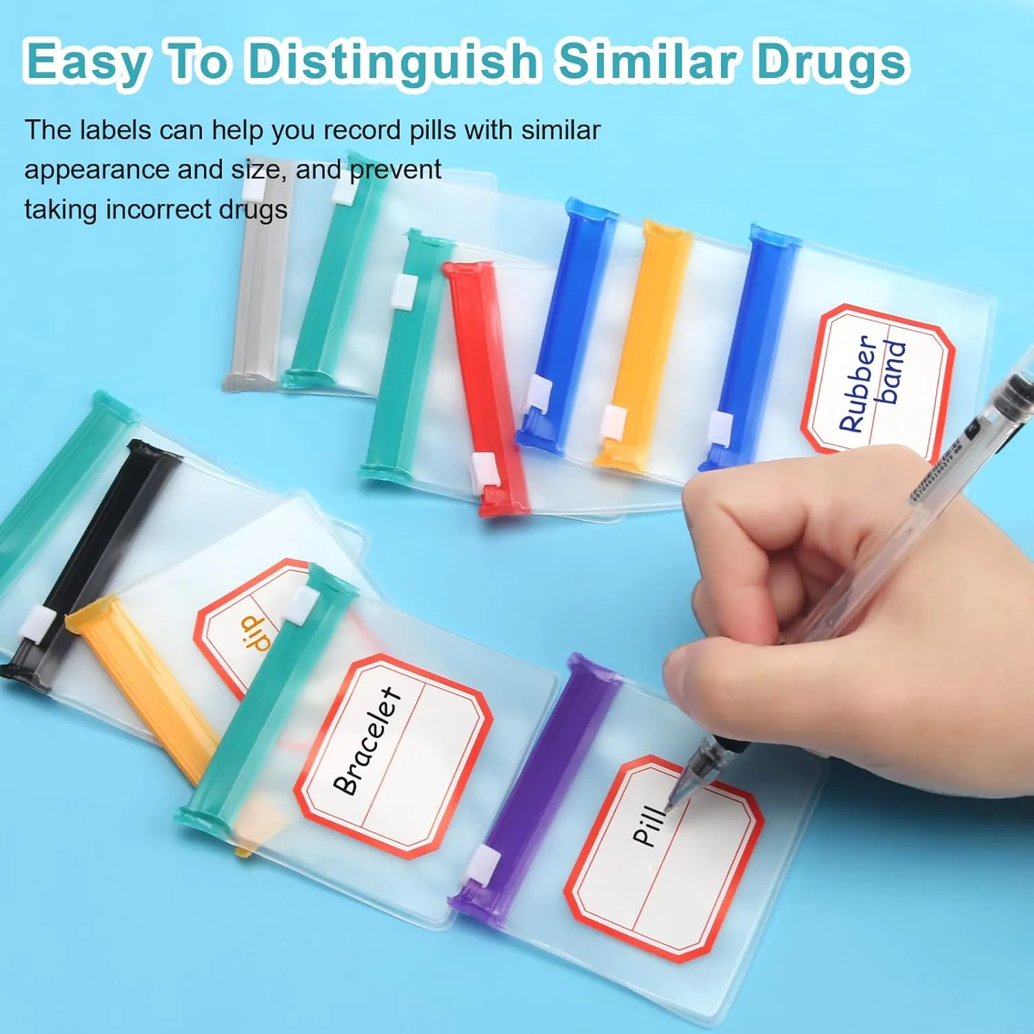 70 2 Pcs Pill Pouch Bags Zippered Pill Pouch Set with 2 Sheets Label, 7 Colors Pill Pouches for Medicine Travel Reusable Small Plastic Pill Bags for Travel/Home Daily use