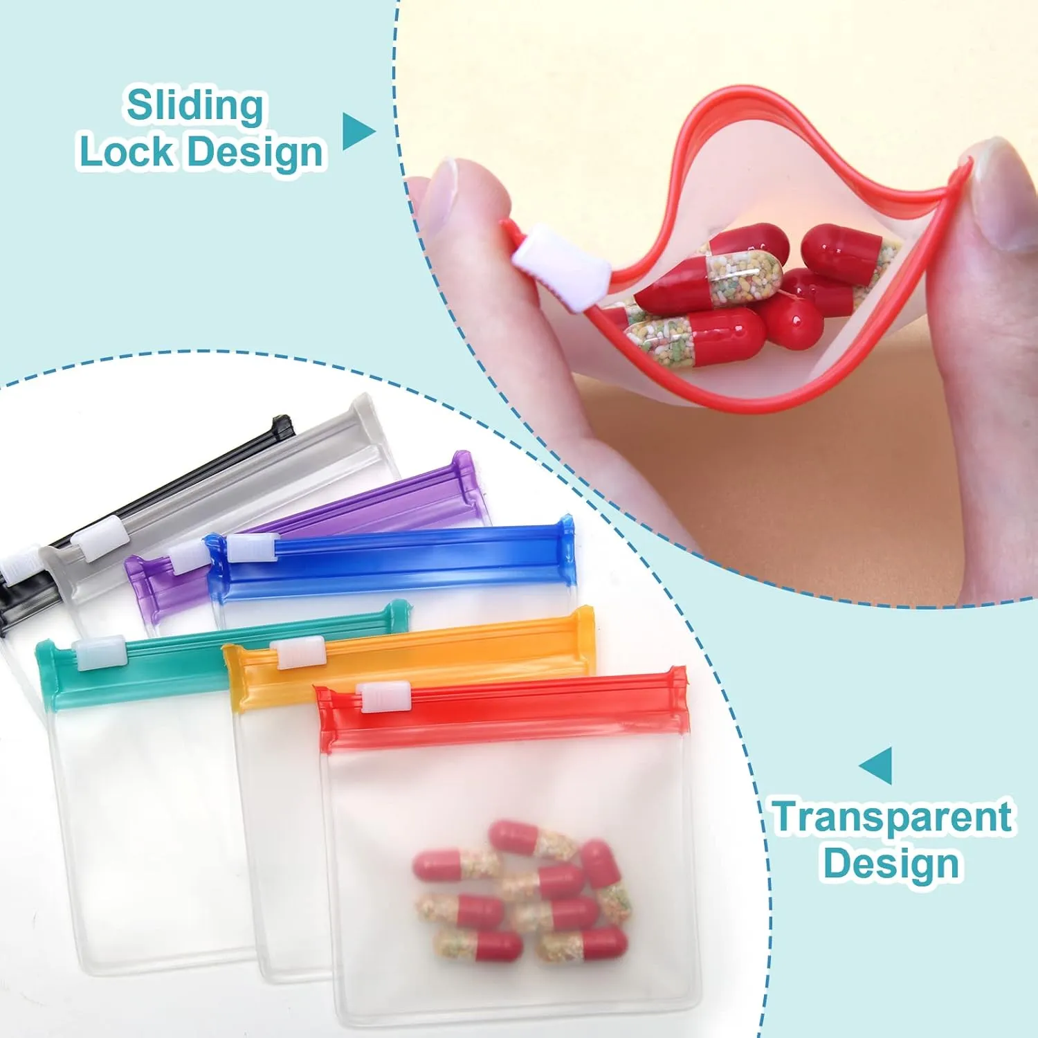 70 2 Pcs Pill Pouch Bags Zippered Pill Pouch Set with 2 Sheets Label, 7 Colors Pill Pouches for Medicine Travel Reusable Small Plastic Pill Bags for Travel/Home Daily use